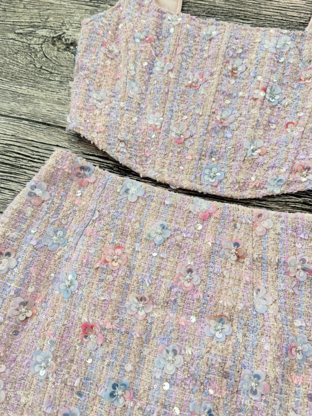Altar'd State Pastel Pink Tweed Sequin Set - Picture 9 of 11
